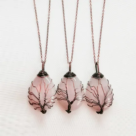 Handgemaakte Kristal Omwikkeld Levensboom Natuursteen Waterdruppel Alleen Hanger Koperen Sieraden Cadeau Vrouwen Mannen