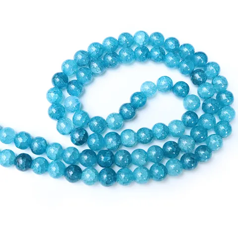 Sky Blue Crackle Lampwork Glass Beads Round Loose Beads For DIY Jewelry Making Bracelet Necklace Accessories