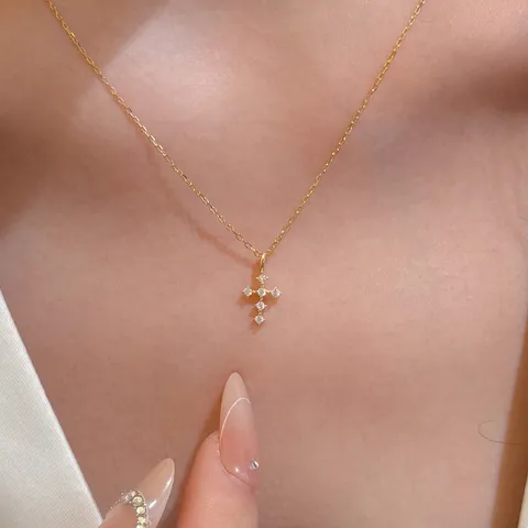 Collar con Colgante de Cruz de Plata de Ley S925 para Mujer Diamante de Imitación Cadena de Clavícula Joyería Collar Chapado en Oro Plata Oro Blanco