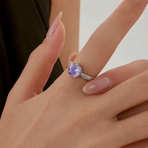 Anillo Ajustable Abierto de Plata de Ley S925 Con Circonia Corte Rosa para Mujer Anillo de Dedo de Flor con Piedra Preciosa Colorida Joyería