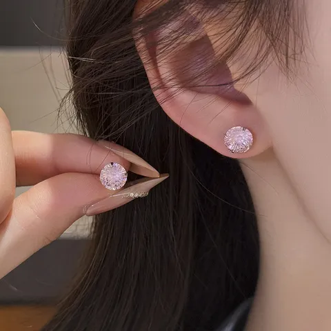 S999 Plata Pura Corte Fuego Artificial Circonita de Colores Pendientes de Botón para Mujer Redondos Geométricos Joyería