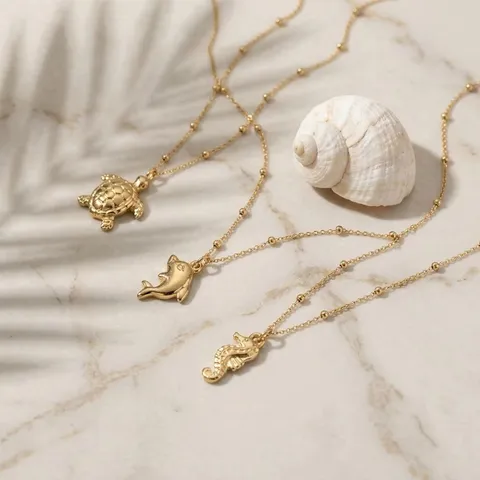 Lussuosa Collana Con Ciondolo Vita Marina In Acciaio Inossidabile 304 Da Donna Catena A Sfera Placcata Oro Tema Oceano Stella Marina Conchiglia Cavalluccio Marino Tartaruga Choker Gioielli Regalo