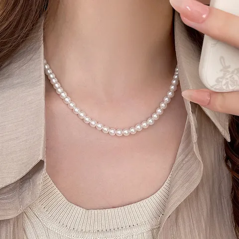 Elegante Collar de Perlas Artificiales con Cierre Magnético de Plata 925 Gargantilla de Cuentas Redondas para Mujer Joyería de Lujo Regalo