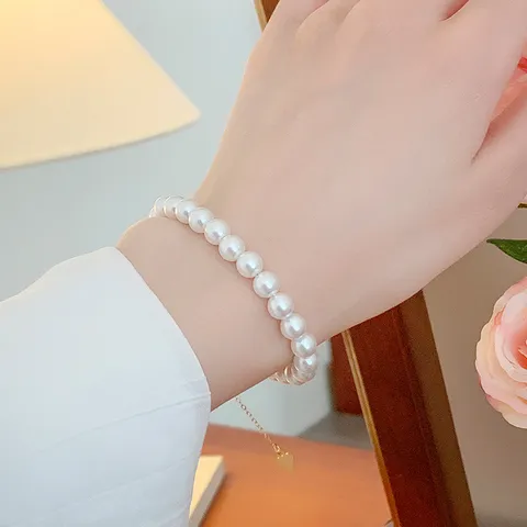Pulsera De Perlas Artificiales Plata 925 Lujo Redonda Gran Brillo Colgante Corazón Joyería Para Mujeres