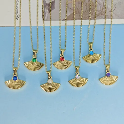 Collana con Ciondolo a Forma di Ventaglio in Acciaio Inossidabile da Donna Placcata in Oro Catena Geometrica con Strass Gioielli Quotidiani