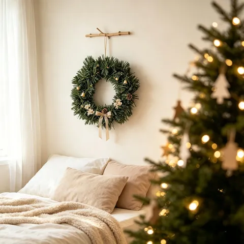 Corona de Navidad Artificial de Pino Base de Vid Verde Para DIY Puerta Pared Ventana Colgante Estilo Nórdico Guirnalda Invierno Decoración Hogar Fiesta Adornos