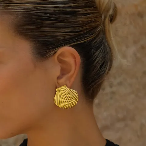 Orecchini Esagerati In Acciaio Inossidabile Conchiglia Dell'oceano Orecchini A Bottone In Metallo Strutturato Geometrico Ovale Quadrato Regalo Da Donna