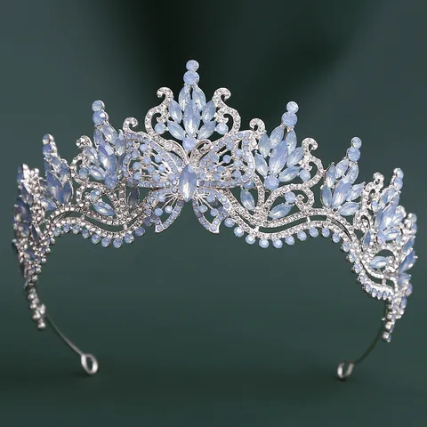 Baroque Crystal Rhinestone Bridal Crown Butterfly Tiara Women Wedding Hair Accessories Alloy Hair Jewelry Headpiece
