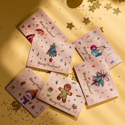 Tarjeta de Felicitación de Navidad Plegable de Papel DIY Tarjeta de Mensaje de Vacaciones Con Sobre y Pegatina Para Regalo de Navidad