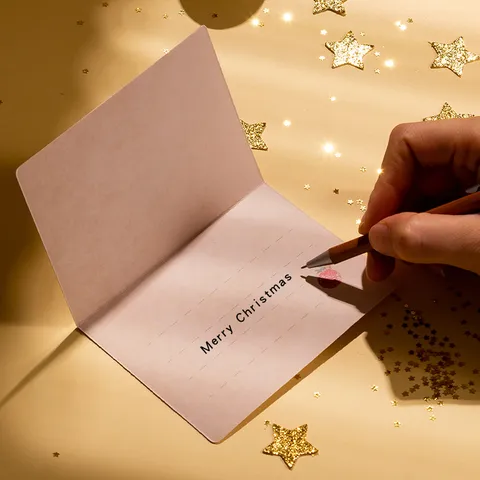 Tarjeta de Felicitación de Navidad Plegable de Papel DIY Tarjeta de Mensaje de Vacaciones Con Sobre y Pegatina Para Regalo de Navidad