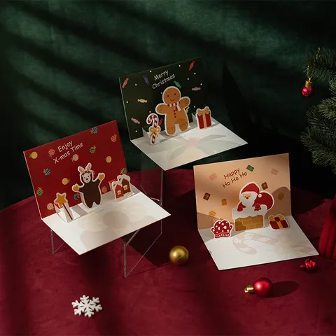 Tarjetas de Felicitación de Navidad 3D Pop-Up Tarjetas de Bendición Festiva Lindas Tarjetas de Regalo de Dibujos Animados Con Sobres Para Fiesta de Año Nuevo