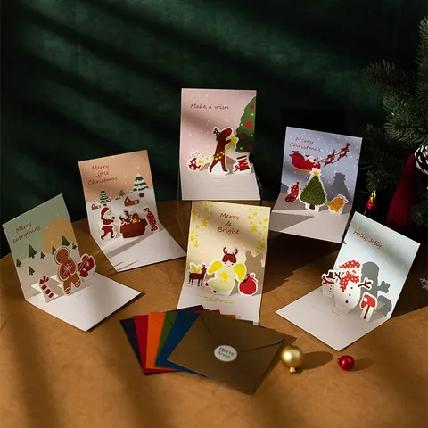 Tarjetas de Felicitación Pop-Up 3D de Navidad Tarjetas de Regalo Festivas Con Sobres Y Pegatinas Diseño Artesanal Para Celebración