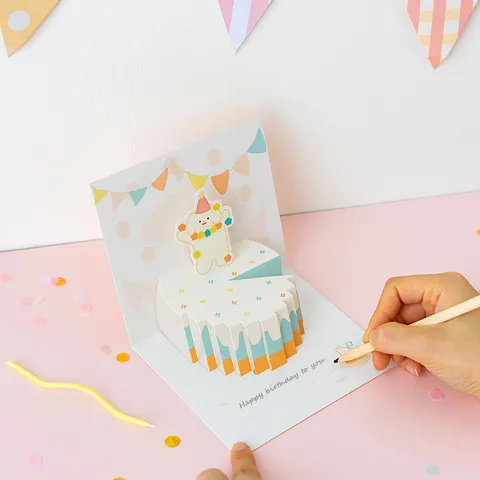 Tarjeta de Felicitación de Cumpleaños Pop-Up 3D Creativa Lindo Diseño de Pastel de Animales de Dibujos Animados Tarjeta de Bendición Con Sobre y Pegatina Para Regalo de Niños