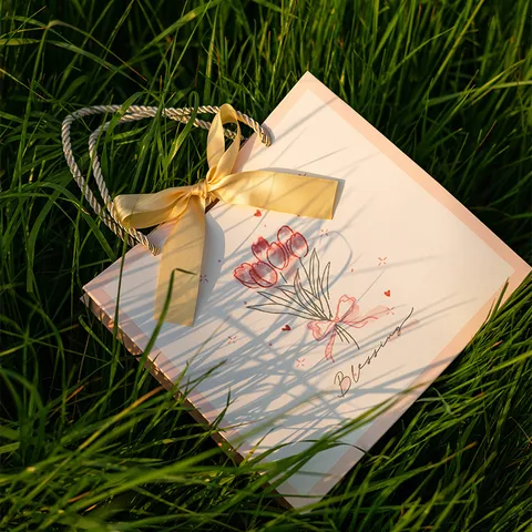 Bolsas de Regalo de Papel con Diseño Floral de Tulipán y Lazo Rosa Bolsas de Embalaje de Regalo para el Día del Maestro Fiesta Boda Cumpleaños