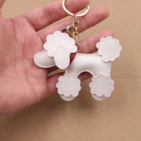 Creative Leather Teddy Dog Keychain Cute Curly Poodle Puppy Bag Pendant Charm For Car Keys Women Gift Accessories