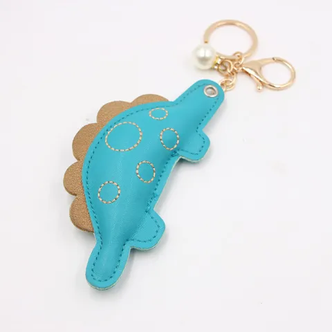 Cartoon Dinosaur Faux Leather Keychain Pendant For Backpack Purse Decoration Cute Animal Key Ring With Artificial Pearl Student Gift