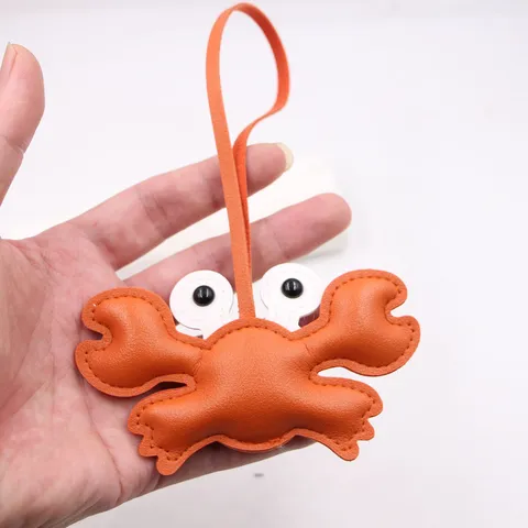 Artificial Leather Crab Shaped Bag Charm Keychain For Women Cute Animal Purse Pendant Accessory Handmade Fashion Key Ring Gift