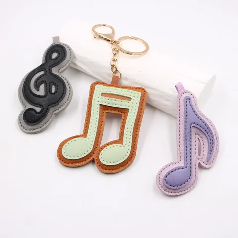 Muzieksymbool Leren Sleutelhanger Muzieknoot Tas Hanger Lychee Textuur Auto Sleutelring Creatief Muzikaal Cadeau Unisex