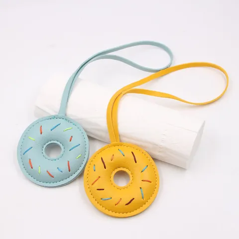 Handmade Artificial Leather Donut Keychain Bag Charm Stitched Dessert Pendant Sweet Accessory For Bags And Keys