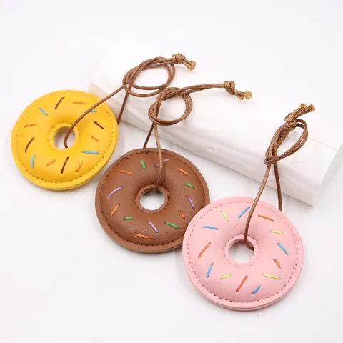 Handmade Artificial Leather Donut Keychain Bag Charm Stitched Dessert Pendant Sweet Accessory For Bags And Keys