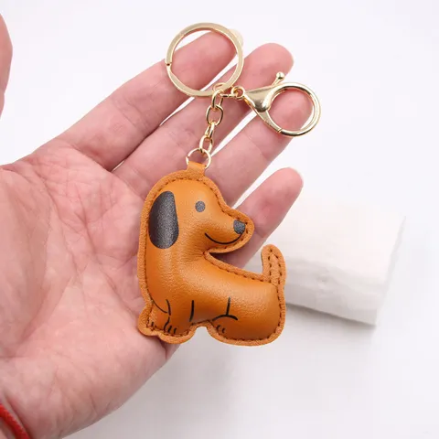 Cute Cartoon Puppy Leather Keychain 3D Stuffed Dog Bag Pendant Artificial Leather Car Keyring Charm for Women Men