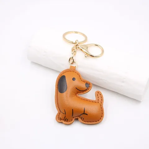 Cute Cartoon Puppy Leather Keychain 3D Stuffed Dog Bag Pendant Artificial Leather Car Keyring Charm for Women Men