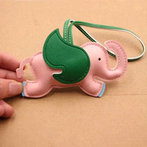 Cartoon Elephant Bag Charm Faux Leather Stitching Keychain Contrast Color Animal Pendant For Backpack Clothing Decoration Accessories