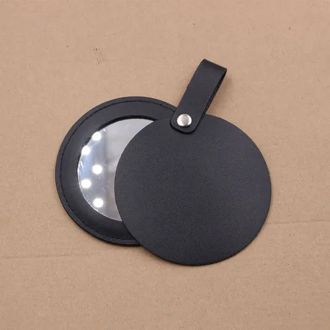 Portable Mini Leather Makeup Mirror Keychain For Women Bag Accessory Round PU Leather Vanity Mirror Keychain With Strap