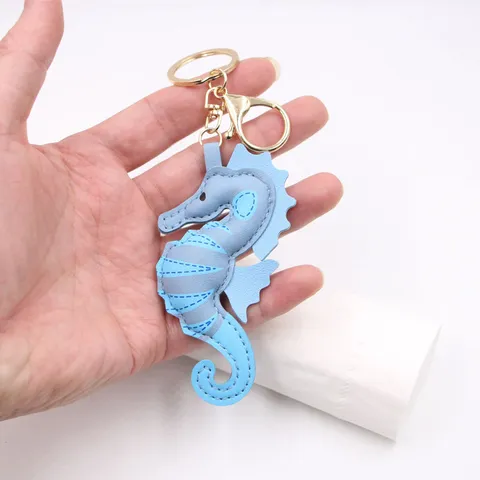 Cartoon Zeepaardje Leren Sleutelhanger Voor Auto Tas Hanger Legering Metalen Ring Sleutelhouder Mode Dier Bedeltjes Accessoire Unisex