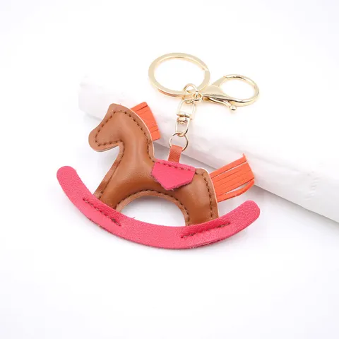 PU Leather Rocking Horse Keychain For Women Men Fashion Cute Pony 3D Cotton Filled Bag Pendant Car Key Ring Accessory