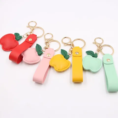 Sweet Faux Leather Apple Shape Keychain Cute Fruit Bag Charm Pendant Luxury Car Key Ring Strap Accessories For Women Men Gift