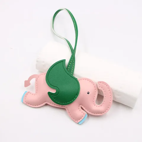 Cartoon Elephant Bag Charm Faux Leather Stitching Keychain Contrast Color Animal Pendant For Backpack Clothing Decoration Accessories