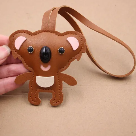 Cartoon Koala PU Leather Bag Charm Keychain Animal Pendant For Backpack Purse Accessories Gift Women Kids Key Ring Decor