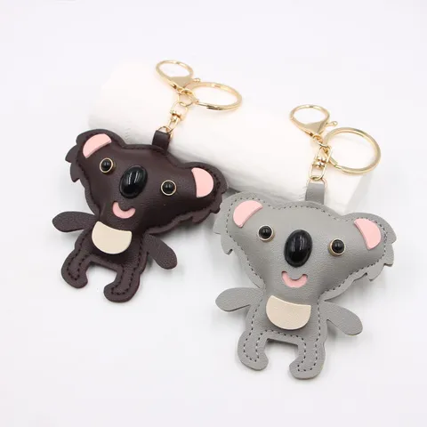 Cartoon Koala PU Leather Bag Charm Keychain Animal Pendant For Backpack Purse Accessories Gift Women Kids Key Ring Decor