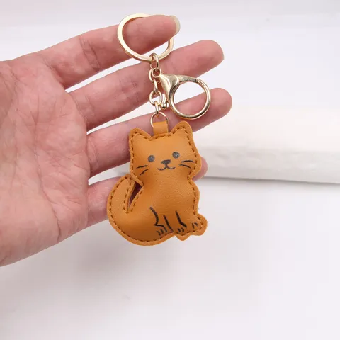 Leuke Cartoon Kat Kunstleder Sleutelhanger Creatieve Gevulde Kitten Tas Hanger Verguld Metaal Sleutelhanger Voor Auto's Tassen