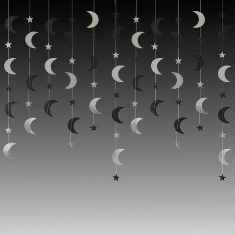 Stern Mond Papier Girlande Hängende Banner Für Weihnachten Geburtstag Hochzeit Party Hintergrund Deko Irisierend Gold Stern Girlanden