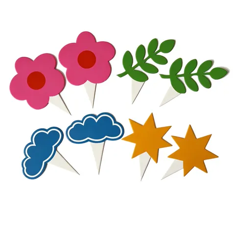 Multicolor Paper Happy Birthday Banner Colorful Cloud Star Flower Leaf Cake Topper Banner Backdrop For Kids Birthday Party Wall Decorations