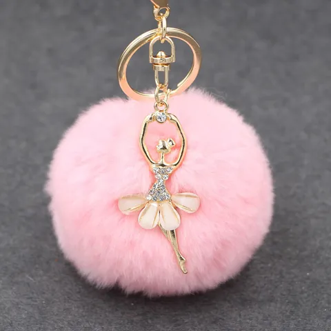 Lindo Llavero de Pompón de Felpa Creativo Strass Ángel Chica de Ballet Colgante de Bolso Llavero de Coche Suave Piel Sintética Cadena de Clave para Mujer Joyería Regalo