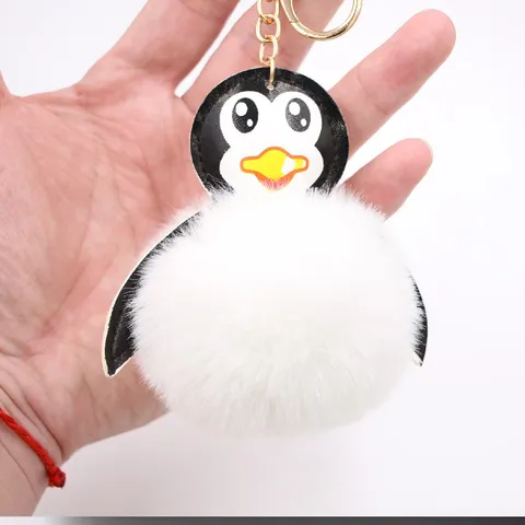 Portachiavi con Palla di Peluche a Forma di Pinguino Simpatico Ciondolo da Borsa in Pelliccia Artificiale in Pelle Patchwork