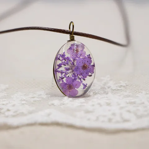 Handmade Oval Time Gem Dried Flower Pendant Necklace Alloy Glass Eternal Plant Tree Life Cord Chain Charm Jewelry Gift