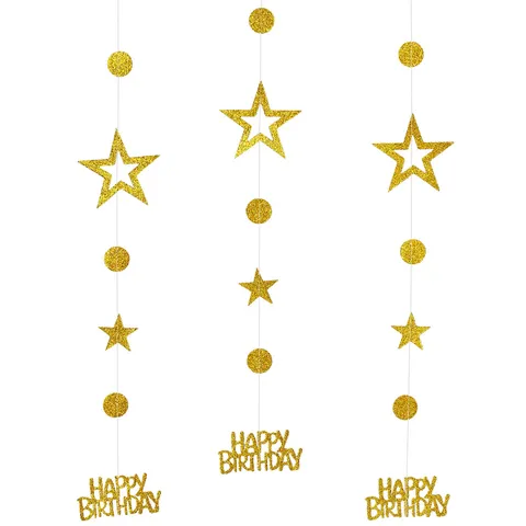 Glitter Paper Birthday Garland Happy Birthday Letter Star Circle Hanging Pendant Banner Wall Decoration Party Supplies