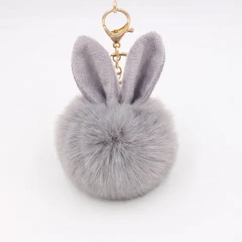 Cute Rabbit Ears Artificial Fur Pom Pom Keychain Soft Plush Ball Key Ring For Bag Backpack Charm Women Girls Key Holder