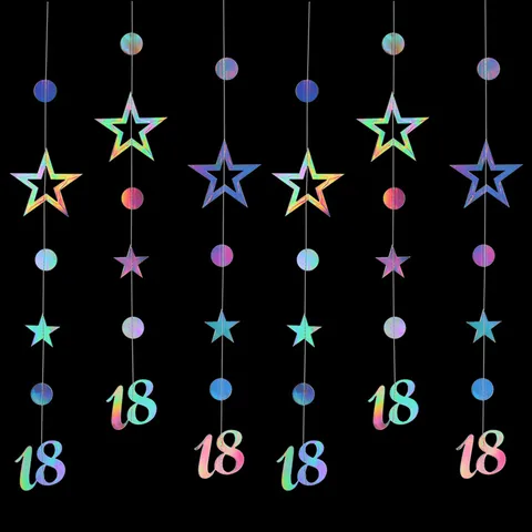 Holographic Paper Star Circle Number Birthday Party Bunting Banner Hanging Garland Celebration Decor Supplies