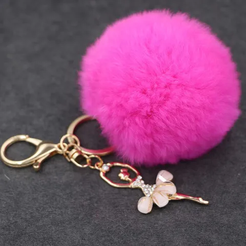 Lindo Llavero de Pompón de Felpa Creativo Strass Ángel Chica de Ballet Colgante de Bolso Llavero de Coche Suave Piel Sintética Cadena de Clave para Mujer Joyería Regalo