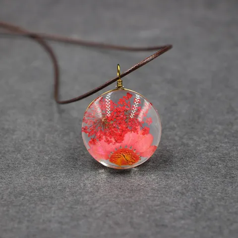 Handmade Real Dried Flower Glass Pendant Necklace Mori Style Gypsophila Sun Flower Time Gem Pendant Jewelry For Women Gift
