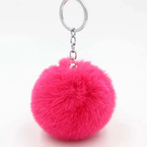 Cute Faux Fur Pompom Keychain For Women Fluffy Ball Bag Charm Car Keyring Alloy Electroplated Pendant Gift Soft Plush Key Holder Accessories