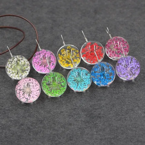 Handmade Dried Flower Necklace Glass Ball Pendant Lace Flower Time Gem Jewelry For Women Fresh Botanical Style Necklace