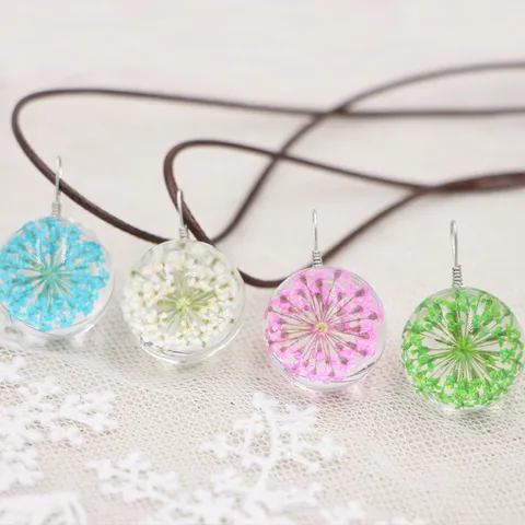 Handmade Dried Flower Necklace Glass Ball Pendant Lace Flower Time Gem Jewelry For Women Fresh Botanical Style Necklace