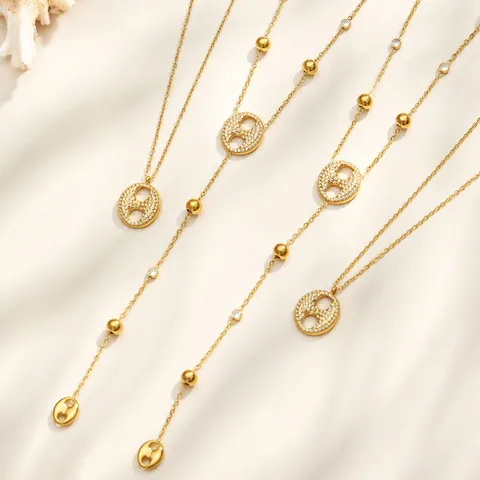 Lussuosa Collana Con Ciondolo in Acciaio Inossidabile Strass Geometrica Vuota Cerchio Doppio Giro Collana Catena per Vacanza Donna Gioielli