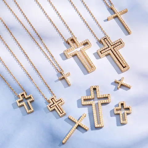 Stainless Steel Cross Pendant Necklace For Women Y-Shaped Zirconia Chain Necklace Chic Hollow Clavicle Jewelry Waterproof Hypoallergenic Neck Jewelry